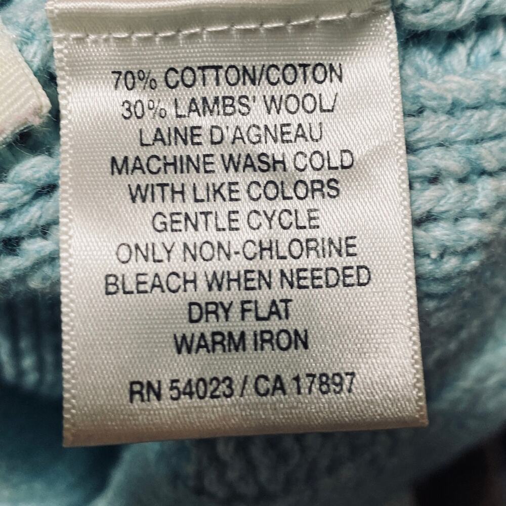 Vintage Y2k Old Navy Cotton Lambswool Sweater V Neck Pom Pom Cable Knit Blue M - Picture 7 of 8